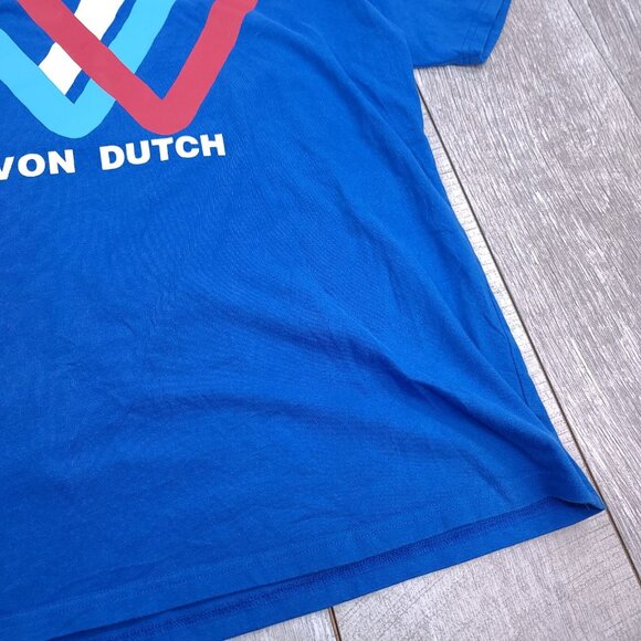 Von Dutch T-Shirt Mens XL Blue Graphic Print Cotton Short Sleeve Y2K Top - Picture 3 of 5